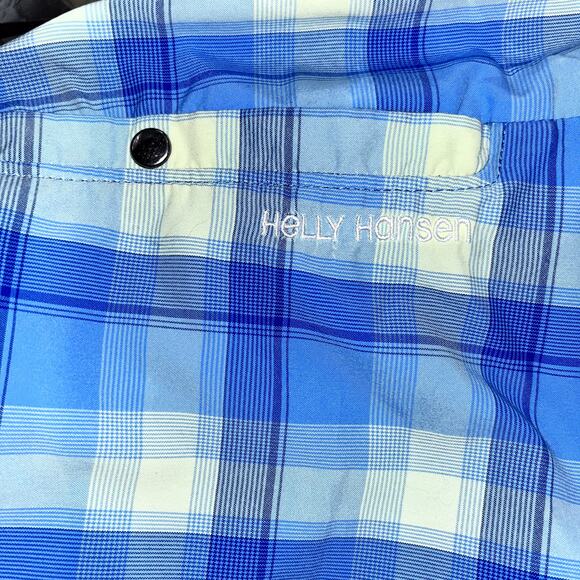 Helly Hansen Blue Plaid Snap Front Shirt 3/4 Sleeve Pockets Womens XS Pockets - Picture 10 of 10